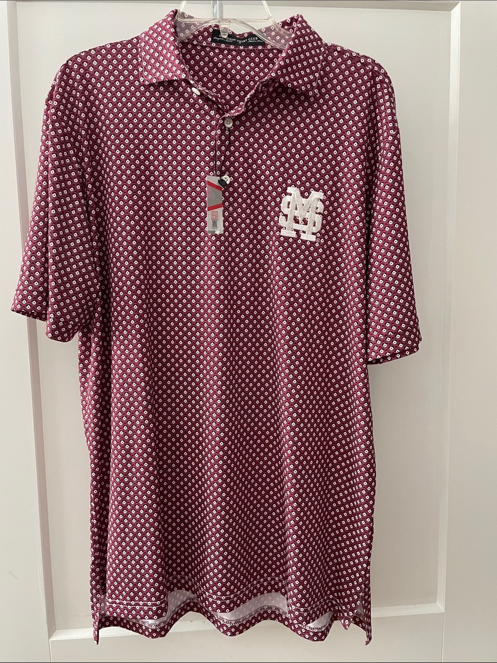 Mississippi State Geo-Print Short Sleeve Polo Shirt. GameDay Shirt Club. Medium